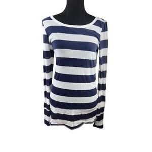 dELiA’ s Medium Y2K long sleeve white blue striped sheer lightweight top shirt